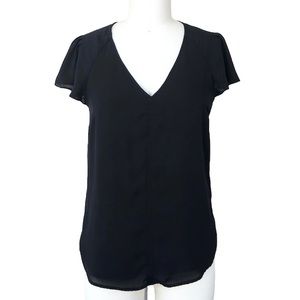 H&M Black V-Neck Ruffle Cap Sleeves Blouse Top